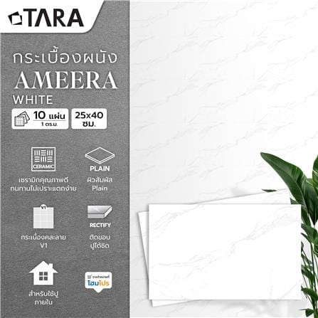 กระเบื้องผนัง 25x40 ซม. TARA อะมีร่า ไวท์ A 1 ตร.ม._7