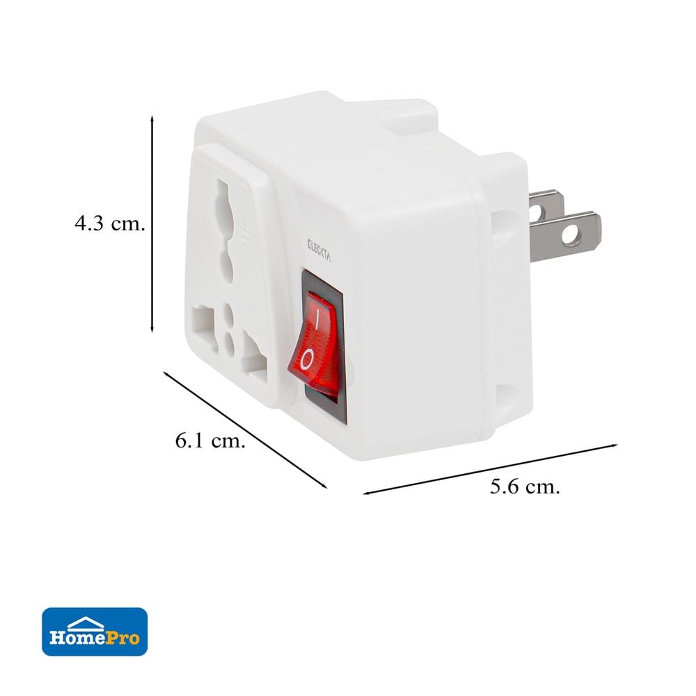 ปลั๊กแปลง 2 ขาแบน มีสวิตช์ ELECKTA ELS 10 แอมป์