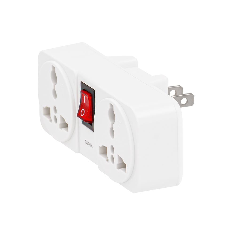ปลั๊กแปลง 2 ขาแบน 2 ช่อง มีสวิตช์ ELECKTA ELTW-E 10 แอมป์ สีขาว
