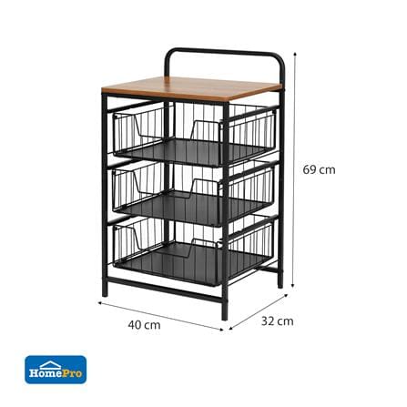 ชั้นลิ้นชัก 3 ชั้น พร้อม TOP ไม้ STACKO URBAN 40X32X69 ซม. สีดำ_7