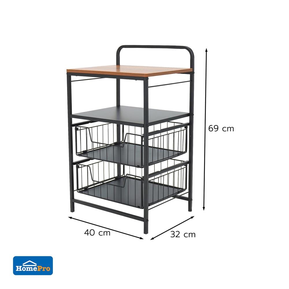 ชั้นลิ้นชัก 2 ชั้น พร้อม TOP ไม้ STACKO URBAN 40X32X69 ซม. สีดำ