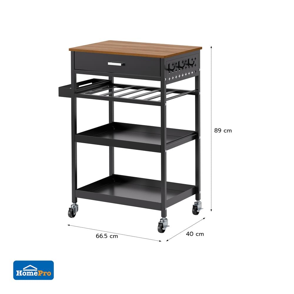 ชั้นวางของเหล็ก 3 ชั้น พร้อมลิ้นชัก มีล้อ STACKO URBAN 66.5X40X89 ซม. สีดำ