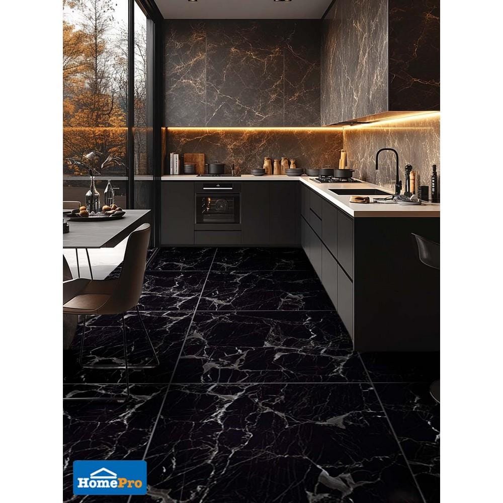 กระเบื้องพื้นพอร์ซเลน 60x60 ซม. DURAGRES ทิโวลี่ แบล็ค A 1.44 ตร.ม.