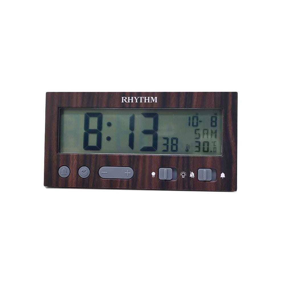 นาฬิกาปลุกดิจิทัล RHYTHM LCT108NR06 5.1X2.5 นิ้ว สีน้ำตาล