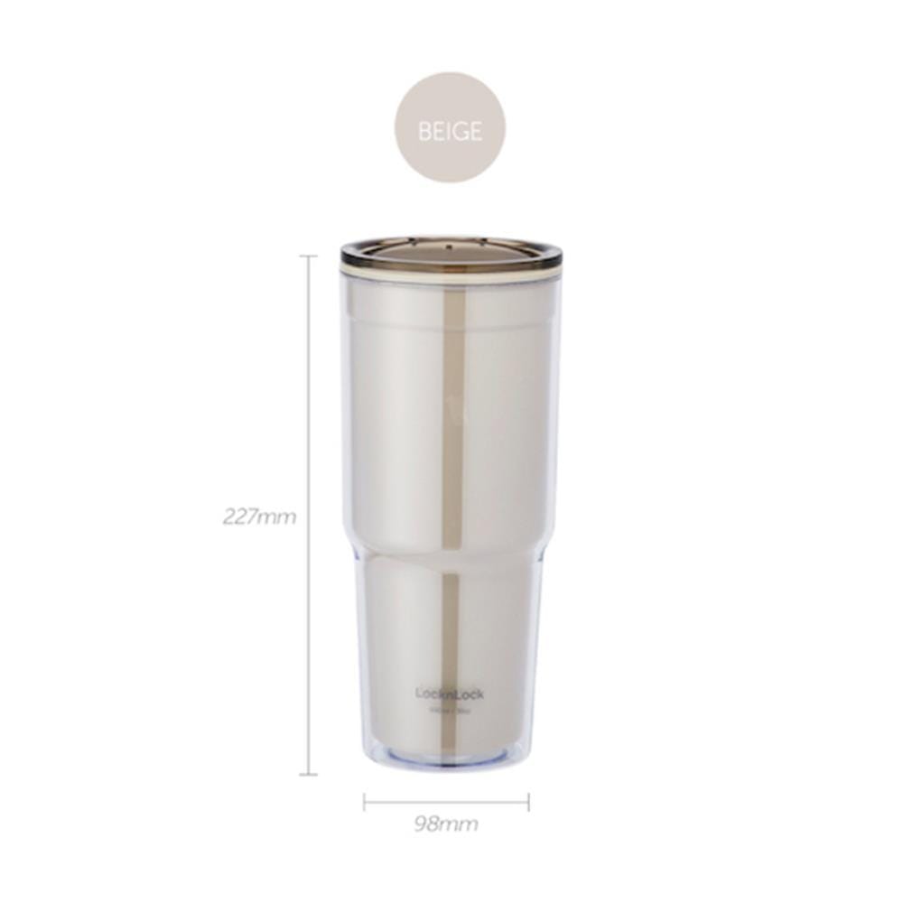 แก้วน้ำพลาสติก 900 มล. LOCKNLOCK DOUBLEWALL COLD CUP สีเบจ