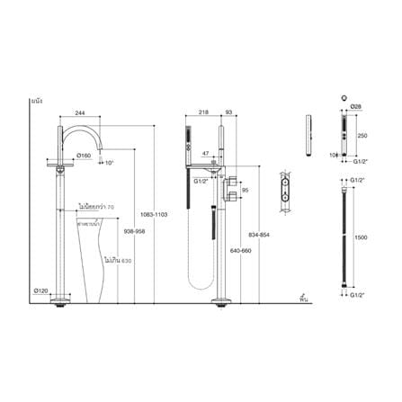 ก๊อกผสมอ่างอาบตั้งพื้น KOHLER K-77984T-4-CP_1