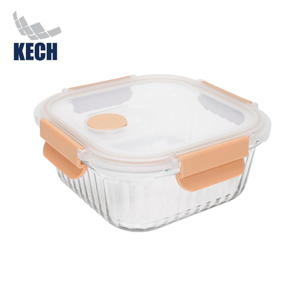 กล่องอาหารแก้วเหลี่ยม KECH RUSSELL 0.8 ลิตร สีพีช_0
