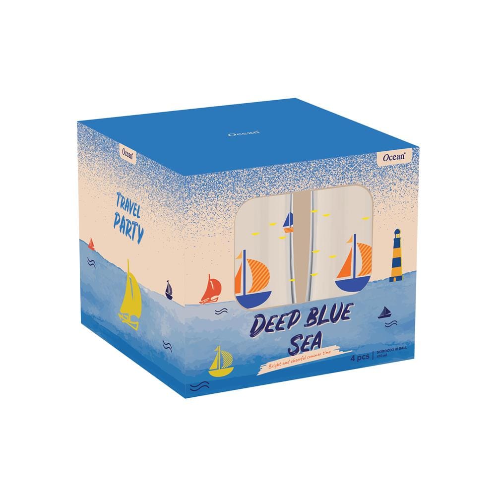 แก้วน้ำ 410 มล. OCEAN GLASS SUMMER SET DEEP BLUE SEA HI BALL (แพ็ก 4 ใบ)
