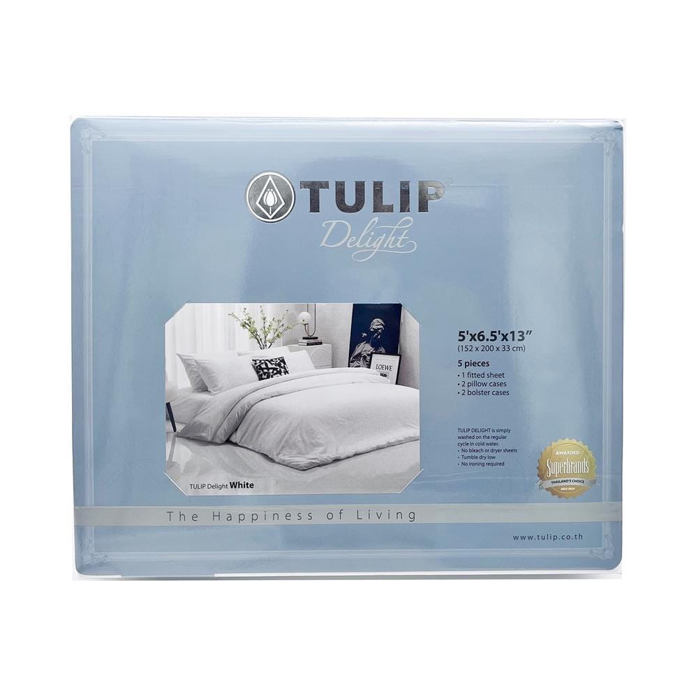 ชุดผ้าปูที่นอน 5 ฟุต (ชุด 5 ชิ้น) TULIP DELIGHT 60124-DLWHITE