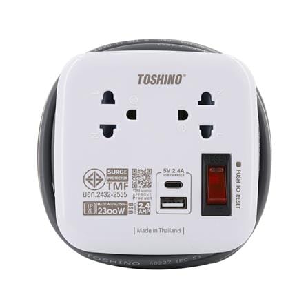 รางปลั๊กไฟพกพา 2 ช่อง 2USB 1A1C 2.4A 10A TOSHINO XP-UC 1.8 ม. สีขาว_0