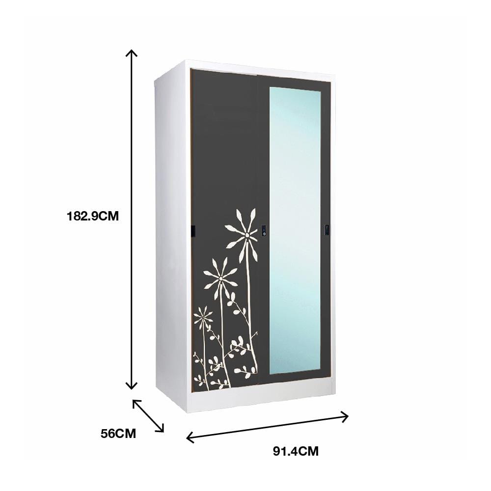 ตู้เสื้อผ้าเหล็กบานเลื่อนผสมกระจกเงา KOL KXW-18-I 91.4 ซม. สีเทา