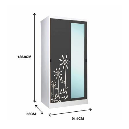 ตู้เสื้อผ้าเหล็กบานเลื่อนผสมกระจกเงา KOL KXW-18-I 91.4 ซม. สีเทา_2