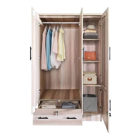 ตู้เสื้อผ้า 3 บานเปิด FURDINI HERO 120 ซม. สี NATURAL OAK/กระจกเงา_3