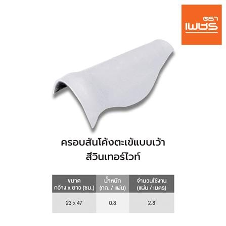 ครอบสันโค้งตะเข้แบบเว้า ลอนคู่ ตราเพชร 23x47 ซม. สีวินเทอร์ไวท์_3