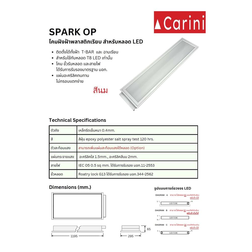 โคมฝังฝ้า CARINI SPARK OP DE 2X120 ซม. สีขาว
