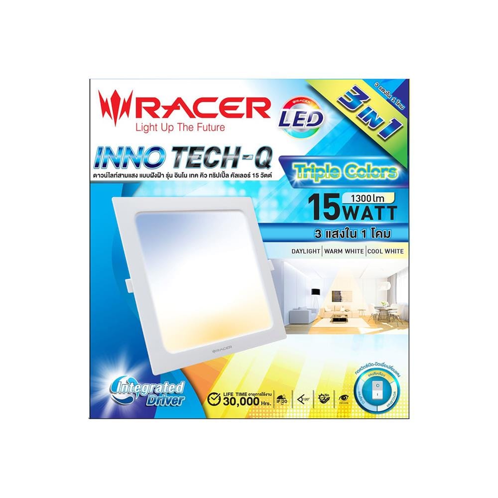 ดาวน์ไลท์ LED RACER INNOTECH-Q 6 นิ้ว 15 วัตต์ DAYLIGHT/COOL WHITE/WARM WHITE สีขาว