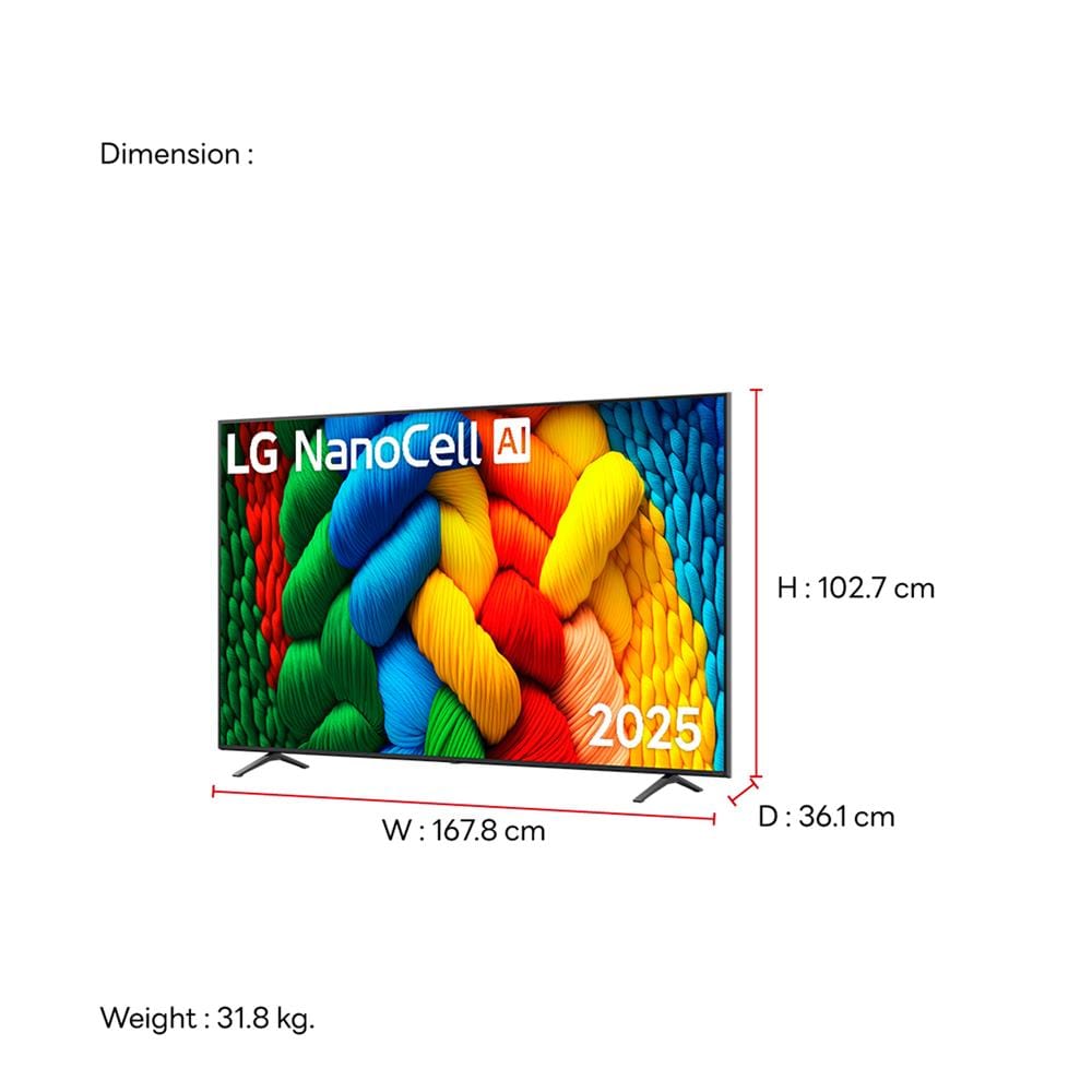 ทีวีแอลอีดี 75 นิ้ว LG (4K, NANOCELL, SMART TV) 75NANO80ASA.ATM
