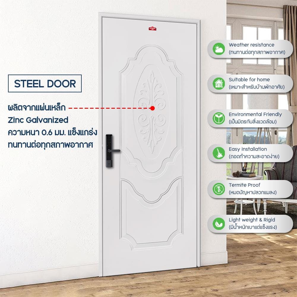 ประตูภายนอกเหล็ก เจาะลูกบิด PROFESSIONAL DOOR R1C 79.2x199.4 ซม. สีครีม