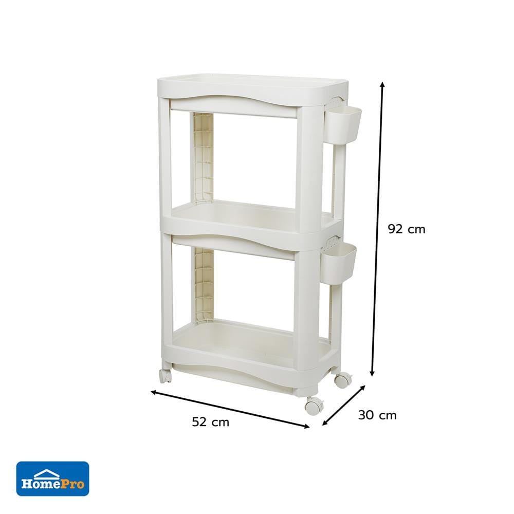 ชั้นพลาสติก 3 ชั้นพร้อมล้อ STACKO DREMI 52x30x92 ซม. สีขาว