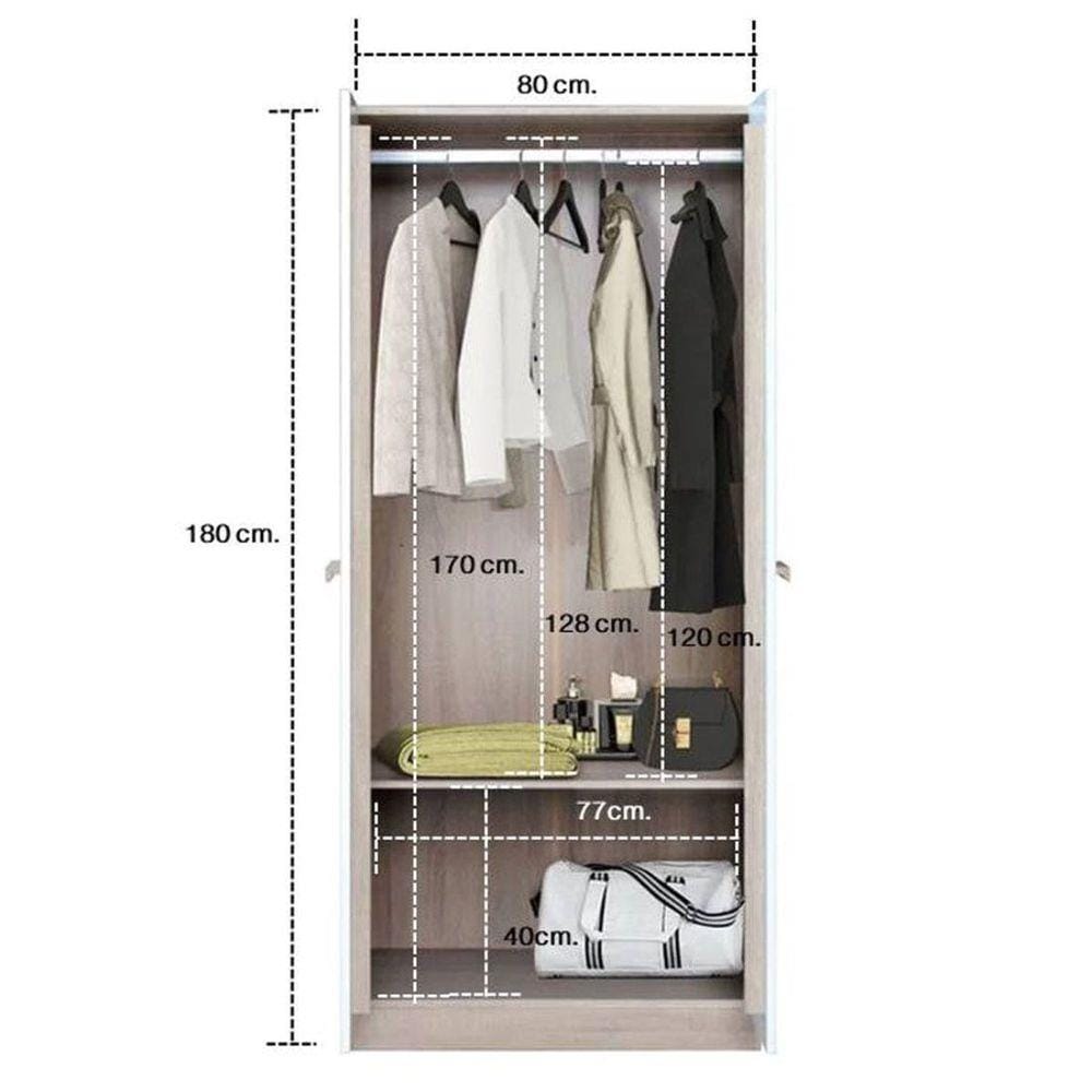 ตู้เสื้อผ้า 2 บานเปิด KONCEPT HANZ 19196890 80 ซม. สีโซลิดโอ๊ค/ขาว