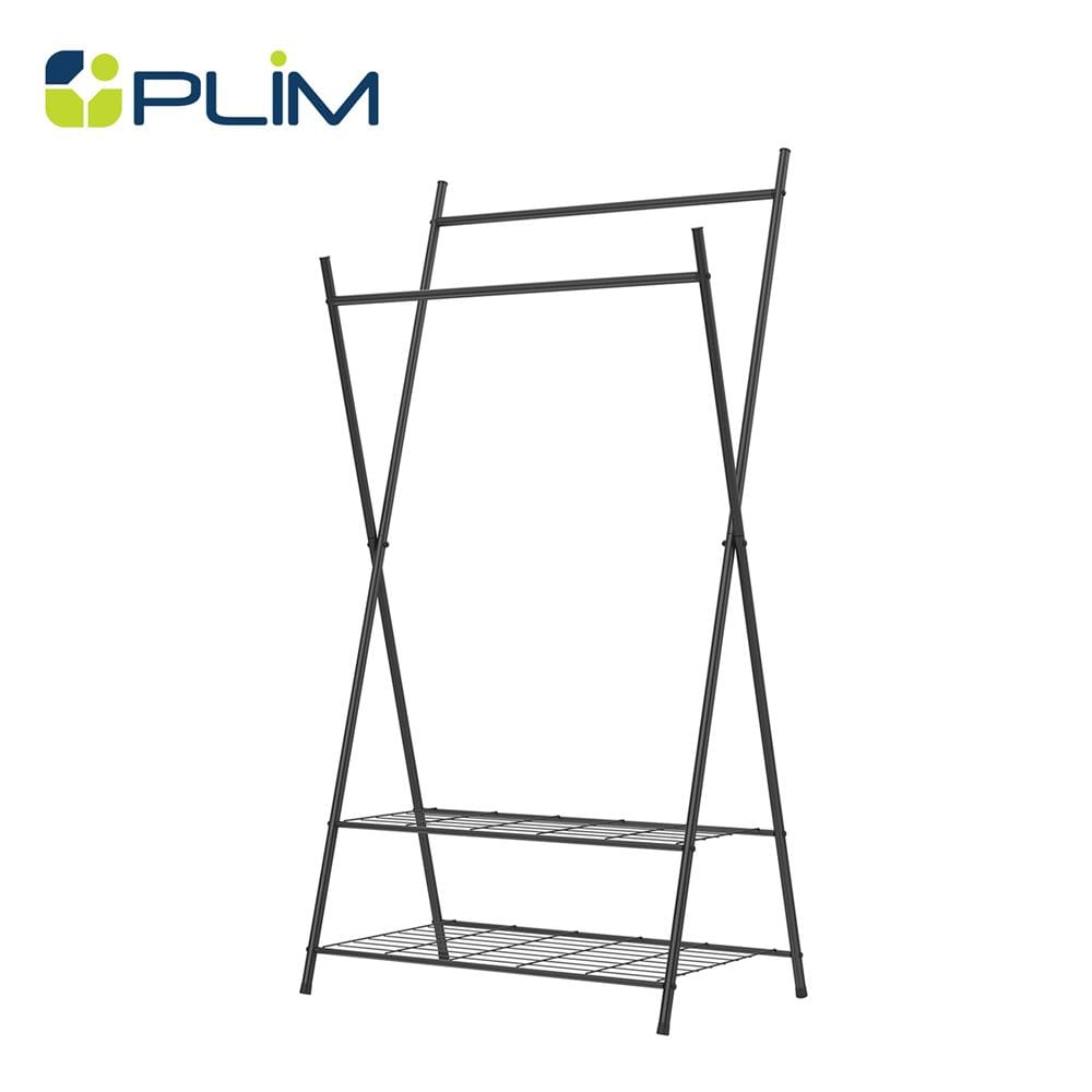 ราวแขวนผ้าขาไขว้และชั้นวางของ 2 ชั้น PLIM LINE 82 ซม. สีดำ_1