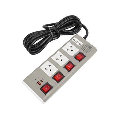 รางปลั๊กไฟ 3 ช่อง 4 สวิตช์ 1 USB-A 1 TYPE-C ELECKTA ETDU4264BE 16 แอมป์ 3 ม. สีเบจ_2