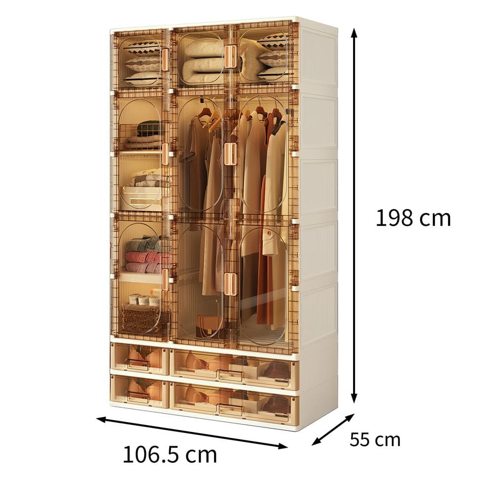 ตู้เสื้อผ้าพลาสติก 7 ช่อง 4 ลิ้นชัก 1 ราว FURDINI POCKO สีขาว/น้ำตาลใส