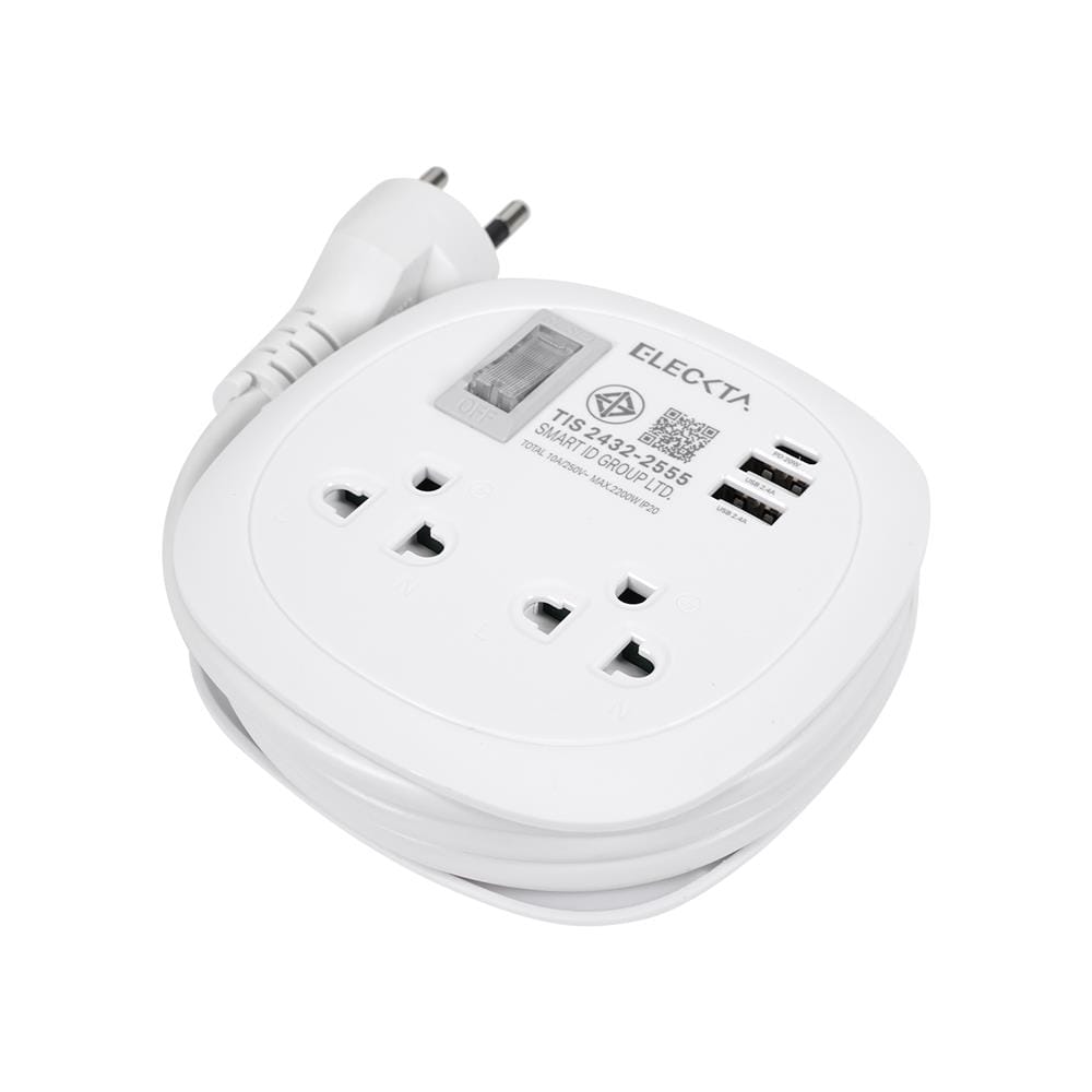 รางปลั๊กไฟพกพา 2 ช่อง 1 สวิตช์ 2 USB-A 1 TYPE-C ELECKTA ET-H9122