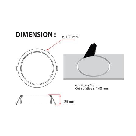 ดาวน์ไลท์ LED RACER QUALITY LUX RECESSED 6 นิ้ว 18 วัตต์ DAYLIGHT สีขาว (1 แถม 1)_7