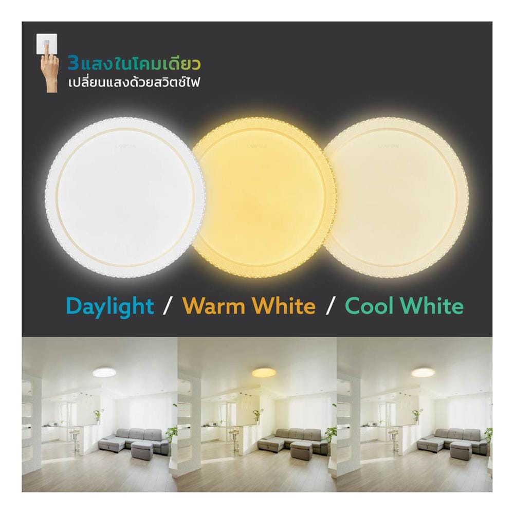 ไฟเพดาน LED LAMPTAN CRYSTAL GOLD 19 นิ้ว 50 วัตต์ DAYLIGHT/COOL WHITE/WARM WHITE สีขาว