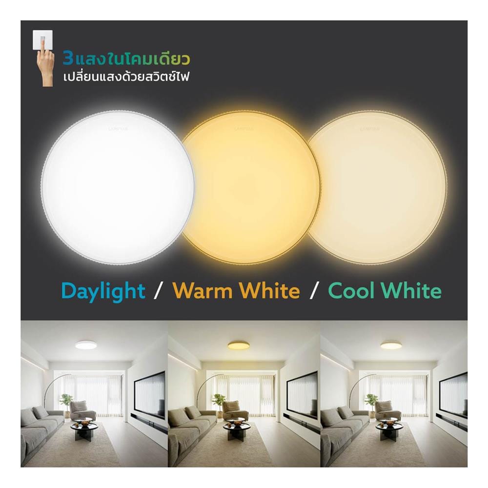 ไฟเพดาน LED LAMPTAN NOTCHLIGHT 19 นิ้ว 50 วัตต์ DAYLIGHT/COOL WHITE/WARM WHITE สีขาว