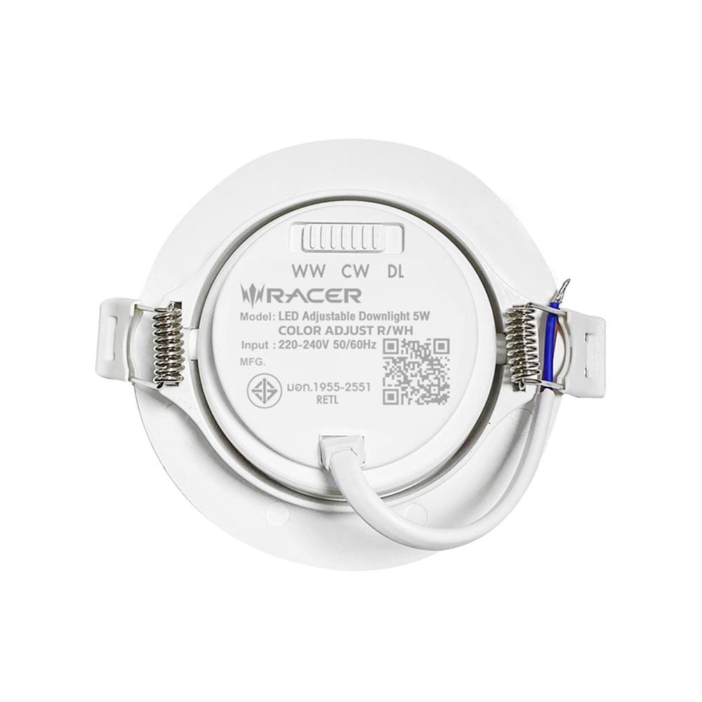 ดาวน์ไลท์ LED RACER HG ADJUST 3 นิ้ว 5 วัตต์ DAYLIGHT/COOL WHITE/WARM WHITE สีขาว