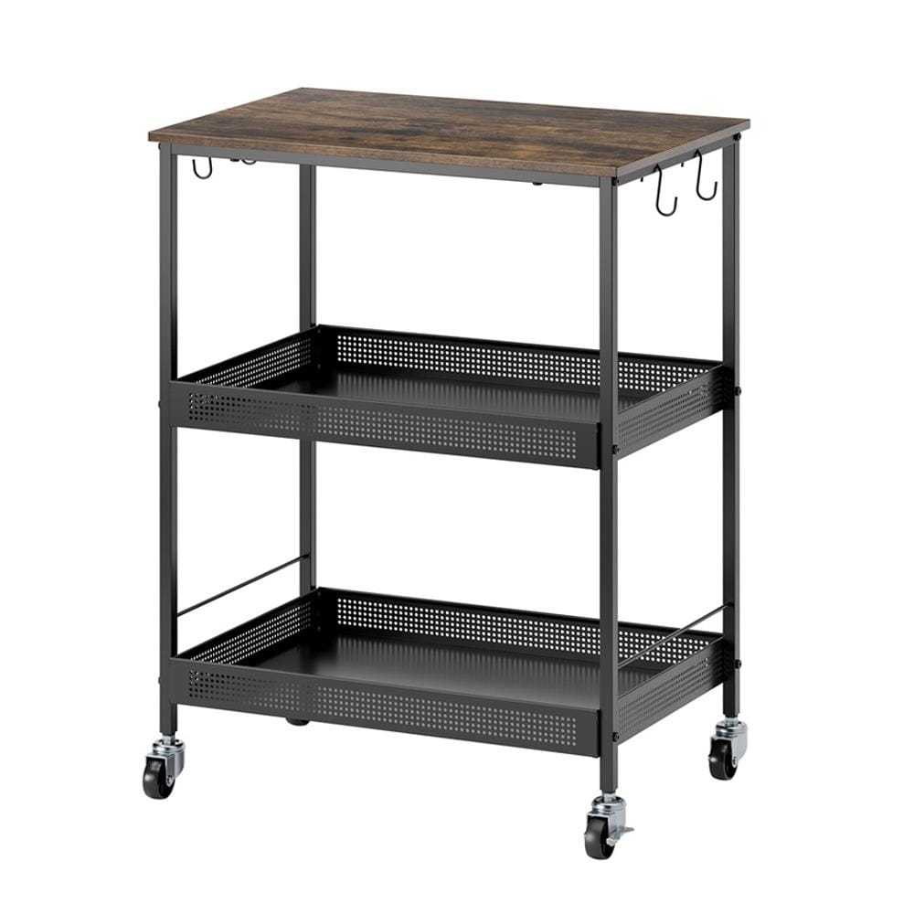 ชั้นวางของเหล็ก 3 ชั้น พร้อม TOP ไม้ มีล้อ STACKO RUSTIC 60x40x81.2 ซม. สีดำ