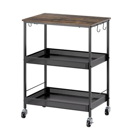 ชั้นวางของเหล็ก 3 ชั้น พร้อม TOP ไม้ มีล้อ STACKO RUSTIC 60x40x81.2 ซม. สีดำ_0