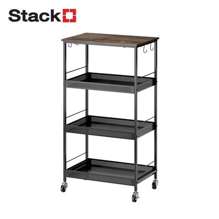 ชั้นวางของเหล็ก 4 ชั้น พร้อม TOP ไม้ มีล้อ STACKO ...