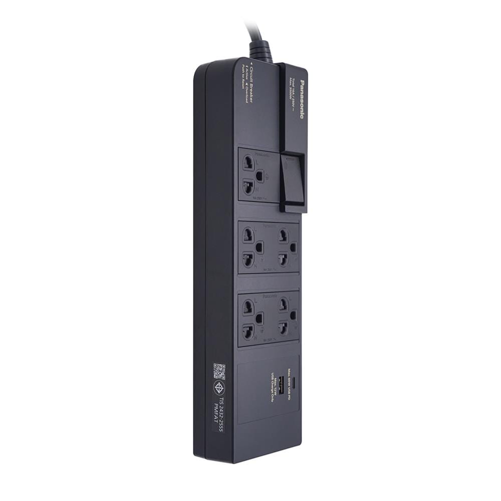 รางปลั๊กไฟ 5 ช่อง 1 สวิตช์ 1 USB 1 TYPE-C PANASONIC WCHG283527 สีดำ