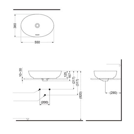 อ่างล้างหน้าวางบนเคาน์เตอร์ TOTO LW1705-MW สีขาว_2