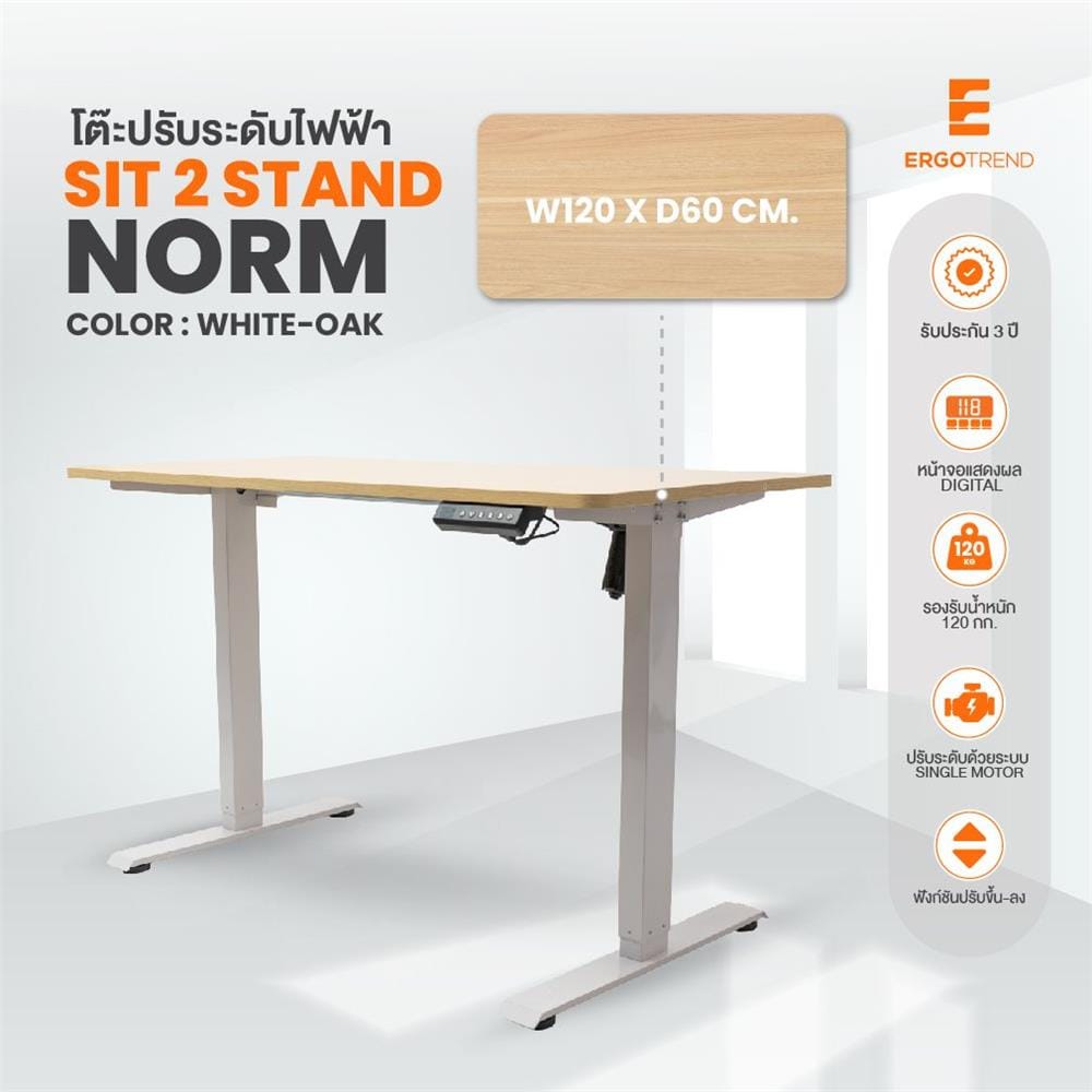 โต๊ะปรับระดับไฟฟ้า ERGOTREND SIT 2 STAND NORM 120 ซม. สีไวท์โอ๊ค