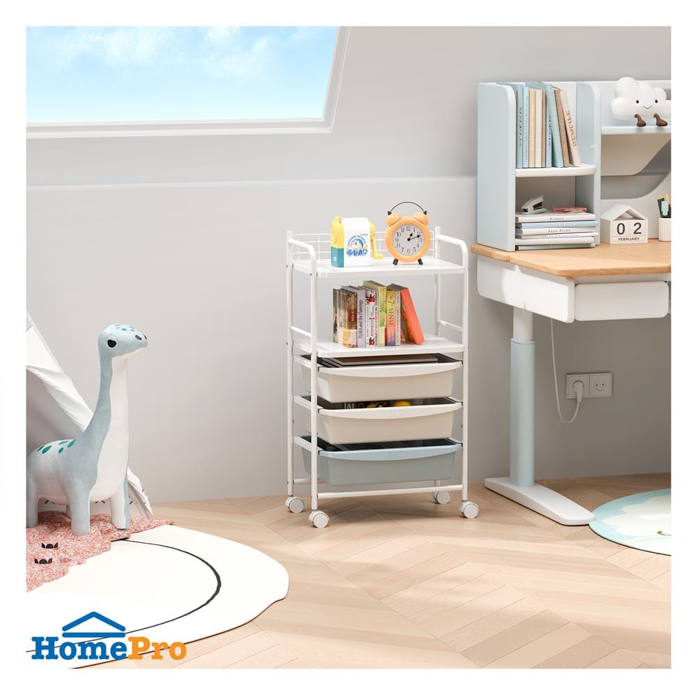 ชั้นวางของ 2 ชั้น 3 ลิ้นชัก STACKO LITTLE-P 45.2x31x78.4 ซม. สีขาว/ฟ้า