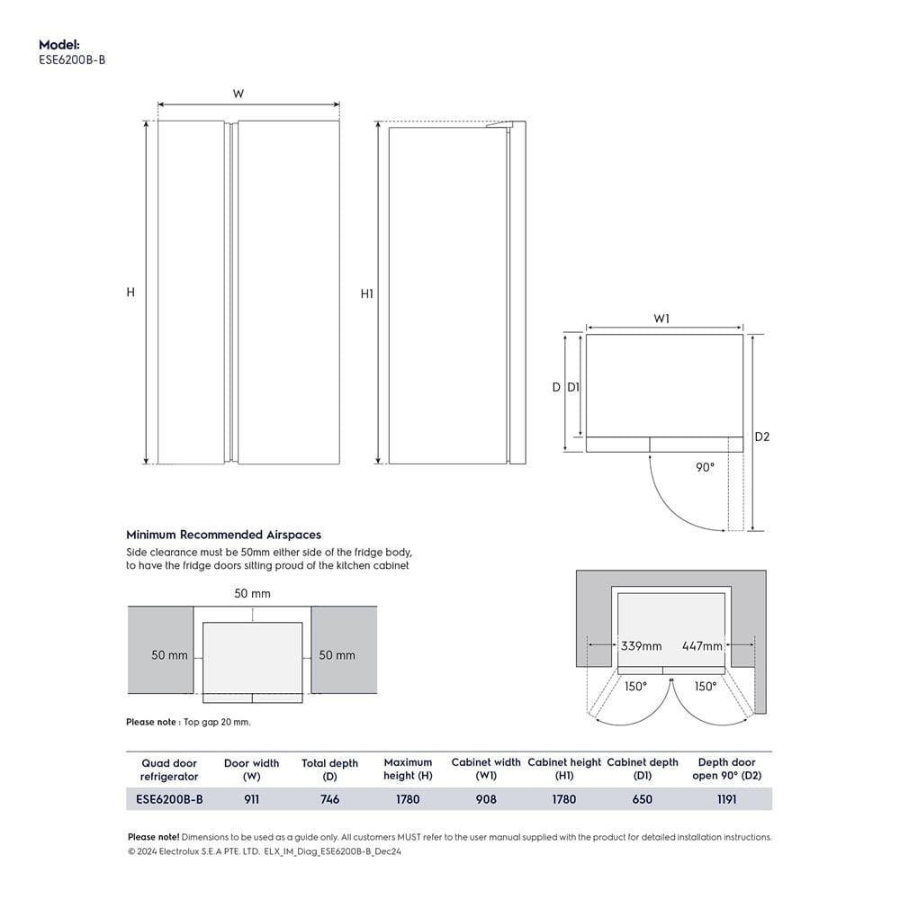 ตู้เย็น SIDE BY SIDE ELECTROLUX ESE6200B-B 22.0 คิว สีดำ อินเวอร์เตอร์