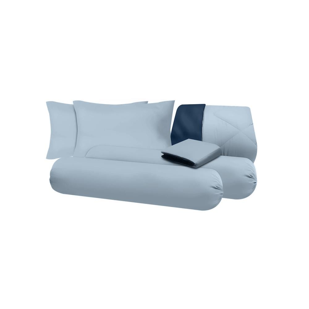 ชุดผ้าปูที่นอน 5 ฟุต (ชุด 6 ชิ้น) SANTA BEDDING สี LIGHT BLUE / NAVY BLUE