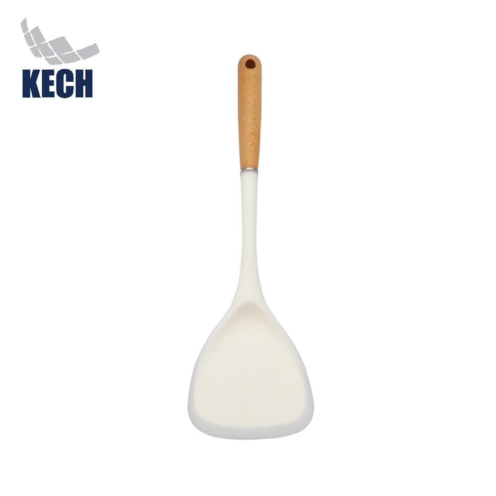 ตะหลิวซิลิโคนด้ามไม้ KECH ZC-MGK1 สีขาว/น้ำตาล