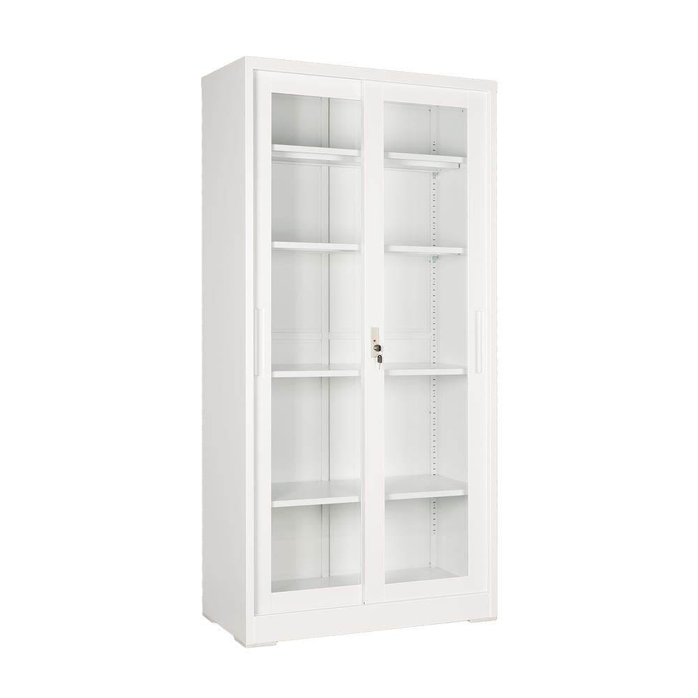 ตู้เหล็กสูง บานเลื่อนกระจก FURDINI KULLEN FYD-W016 90 ซม. สีขาว