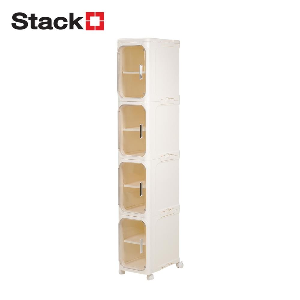 ตู้บานเปิดแคบ 4 ชั้น มีล้อ STACKO NICO 20x33x125.5 ซม. สีวอร์มขาว/ใส