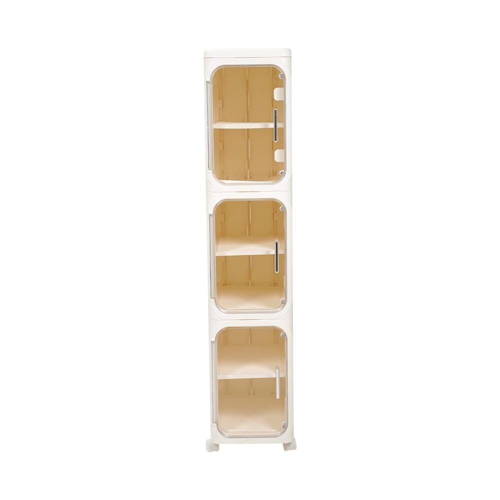 ตู้บานเปิดแคบ 3 ชั้น มีล้อ STACKO NICO 20x33x95 ซม. สีวอร์มขาว/ใส