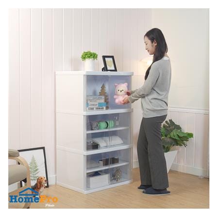 ตู้บานเปิด 3 ชั้น STACKO NOBI 70x50x122ซม. สีขาว/ใส_5