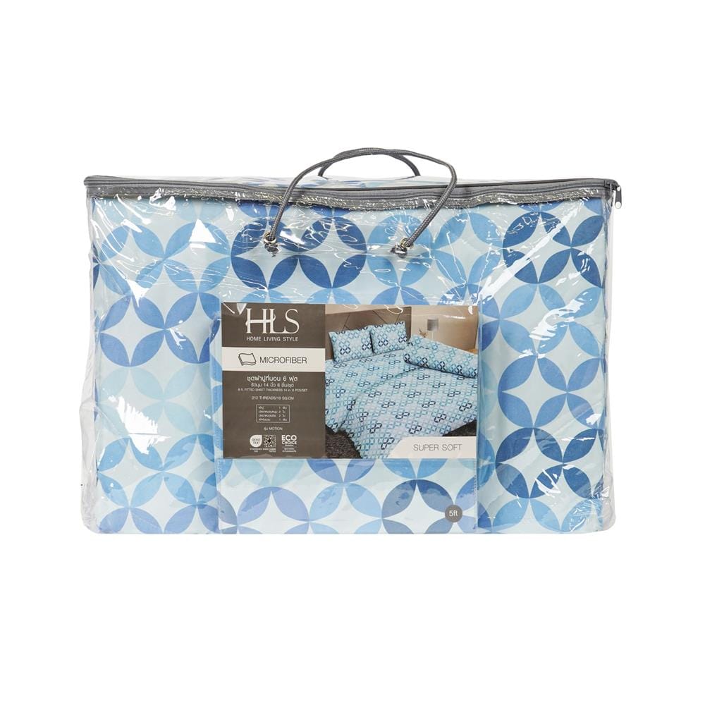 ชุดผ้าปูที่นอน 6 ฟุต (ชุด 6 ชิ้น) HOME LIVING STYLE MOTION สี BLUE