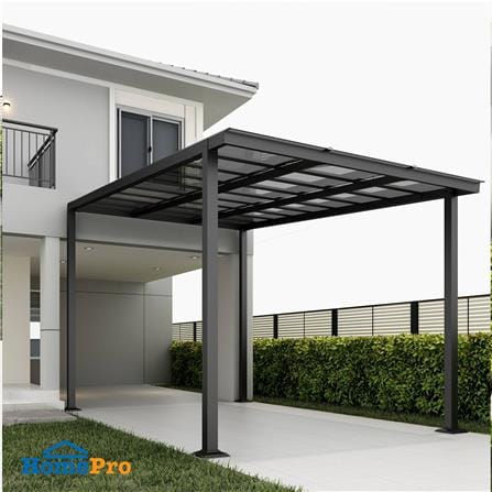 โรงจอดรถสำเร็จรูป หลังคาโพลีคาร์บอเนตแบบตัน ไม่มีรางน้ำฝน เสาธรรมดา SUNSHIELD 3x5 เมตร สีเทา_0