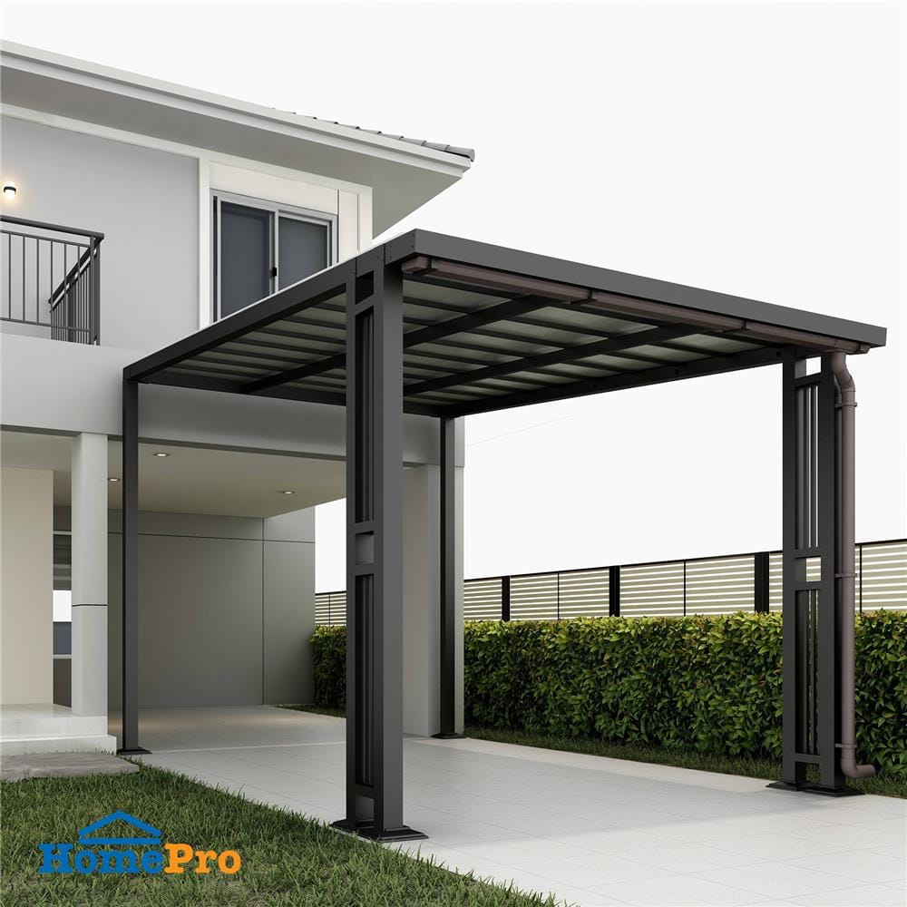 โรงจอดรถสำเร็จรูป หลังคาไวนิล มีรางน้ำฝน เสาตกแต่ง SUNSHIELD 3x5 เมตร