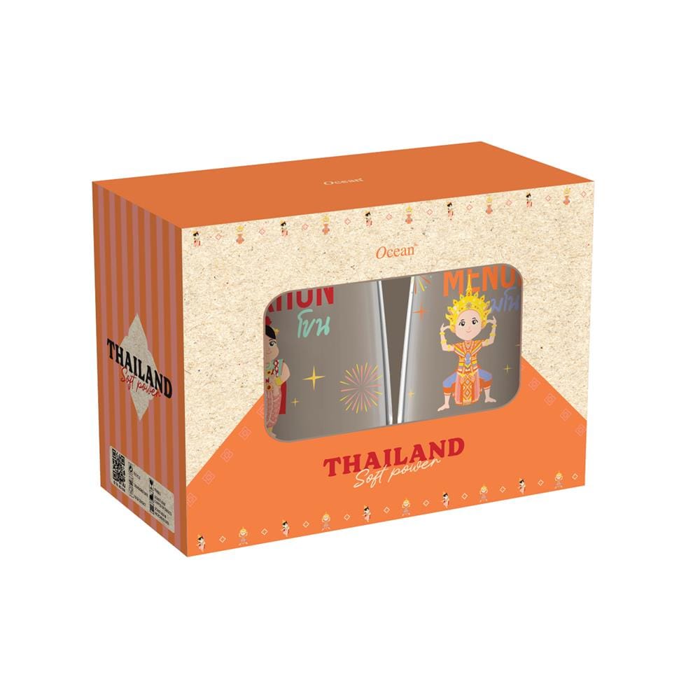 แก้วน้ำ 370 มล. OCEAN GLASS SOFT POWER THAI CULTURE มโนราห์ & โขน (แพ็ก 2 ใบ)